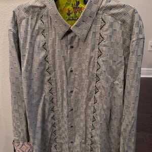 Robert Graham Black and White Checkered Shirt With Detailed Embroidery